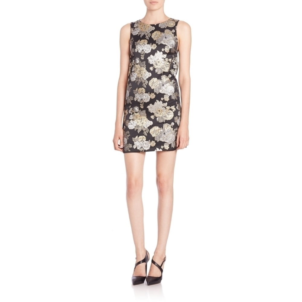 Alice + Olivia Clyde Embroidered Gold Foil Dress